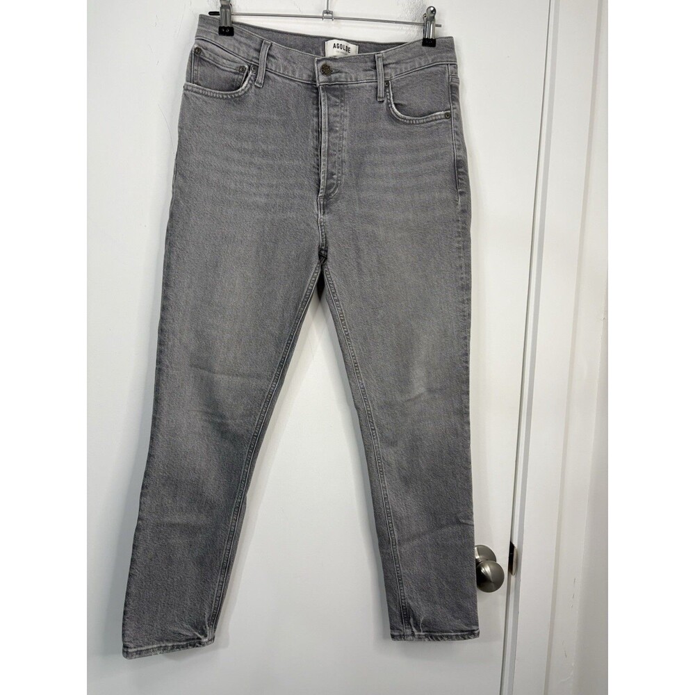 New Agolde Nico Jeans 28 High Rise Slim Straight In Firetold Gray Button Fly New